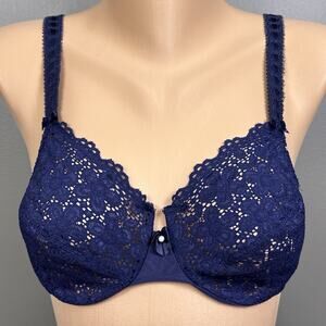 34C Vintage Vanity Fair 75-233 Satin Solutions Bra Unlined Underwire Navy Blue